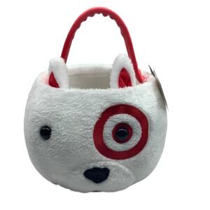 Target Bullseye Dog Plush Pail Kids Halloween Easter Basket White Red